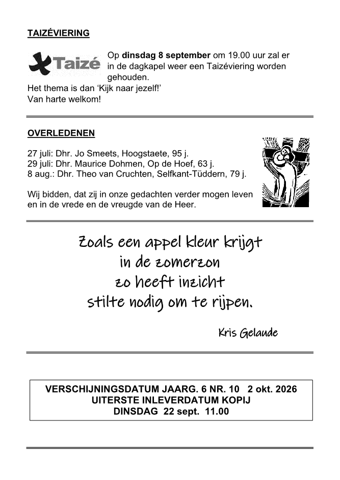In deze uitgave heeft het parochieblad geen vijfde pagina.